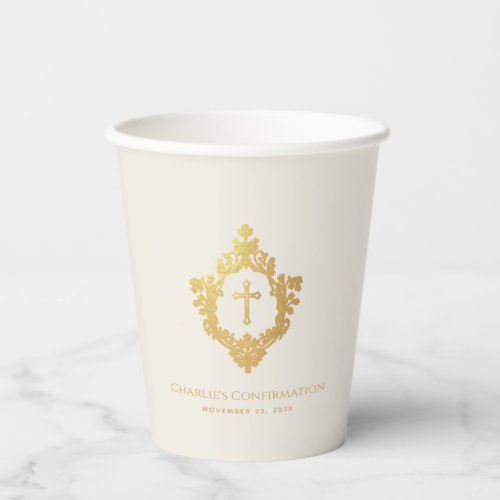 Confirmation Ivory Faux Gold Crest & Cross Elegant