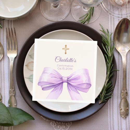 Confirmation lavender bow cream cross