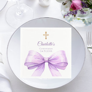 Confirmation lavender bow cross luncheon napkins