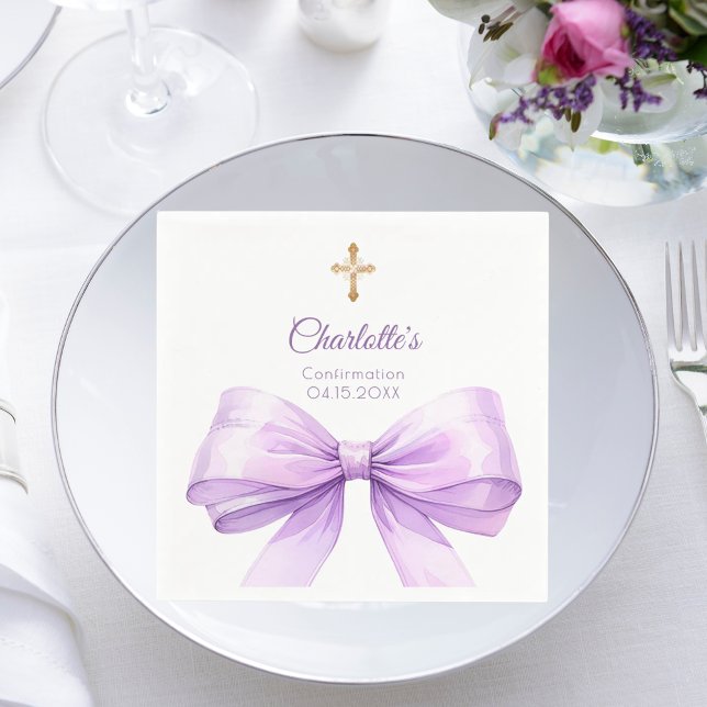 Confirmation lavender bow cross luncheon napkins (Creator Uploaded)