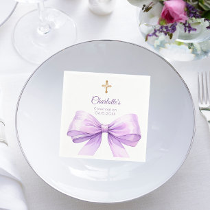 Confirmation lavender bow cross napkins