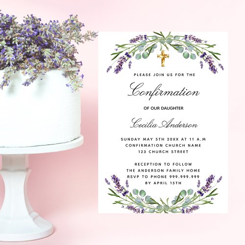 Confirmation lavender eucalyptus violet florals invitation