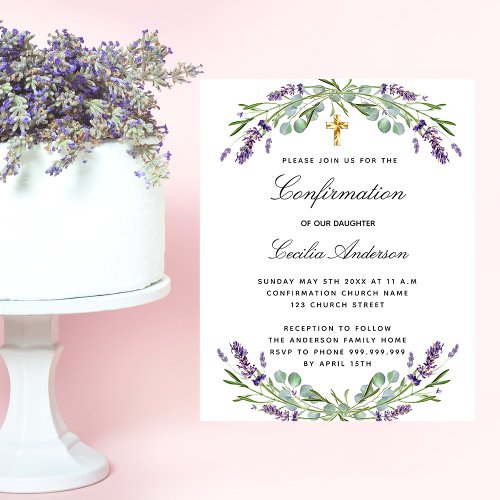 Confirmation lavender floral budget invitation