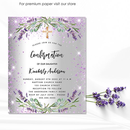 Confirmation lavender silver budget invitation