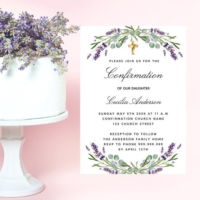 Confirmation lavender violet florals luxury invitation (Creator Uploaded)