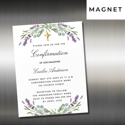 Confirmation lavender violet florals luxury magnetic invitation