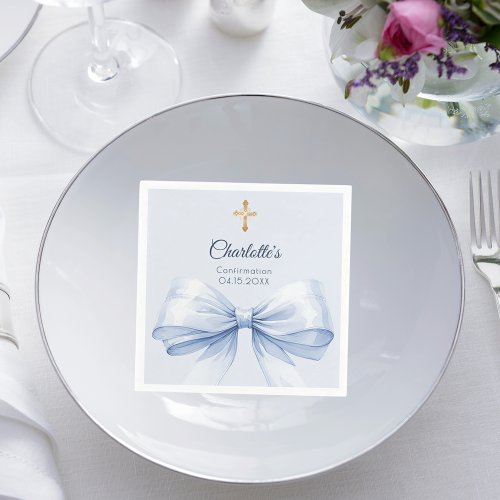 Confirmation light blue bow cross girl