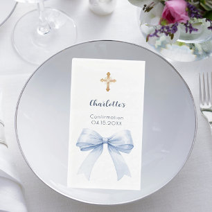 Confirmation light blue bow cross paper guest towels