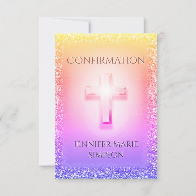 Confirmation Light Rainbow Cross Invitation (Back)