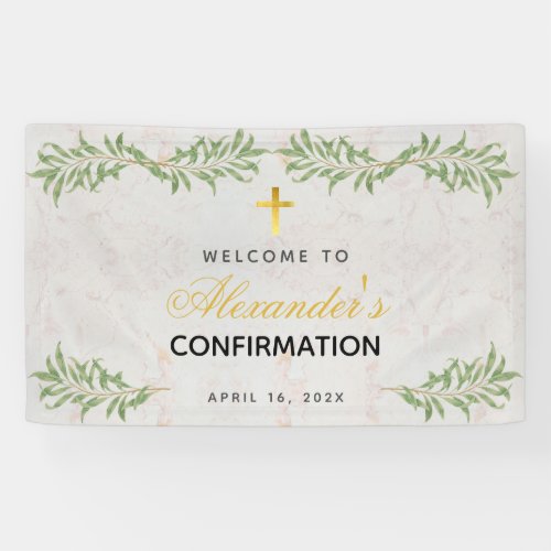 Confirmation Marble Greenery Calligraphy Welcome Banner
