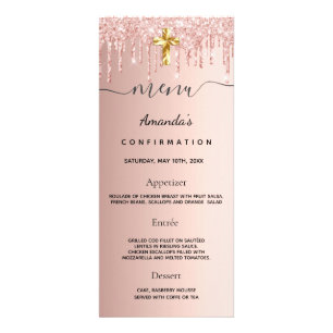 Confirmation Menu blush rose gold glitter drips