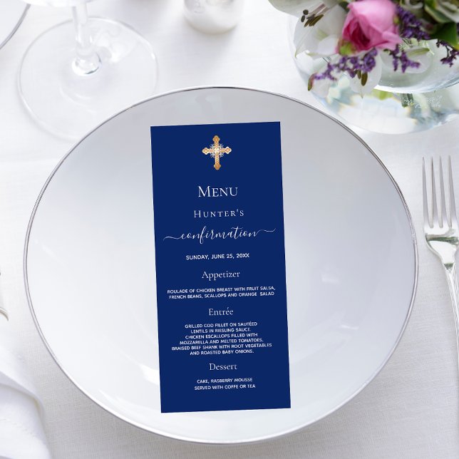 Confirmation Menu navy blue gold cross (Creator Uploaded)