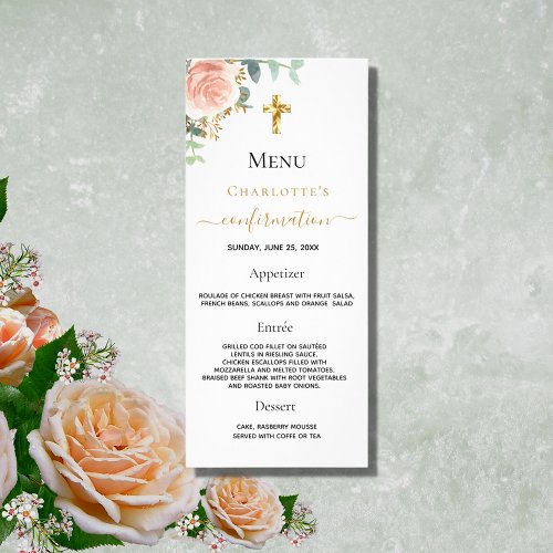 Confirmation Menu rose gold blush pink floral girl