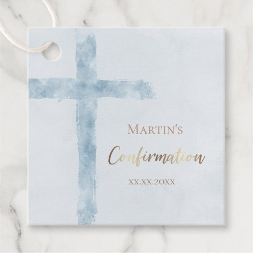 Confirmation modern blue watercolor favor tags