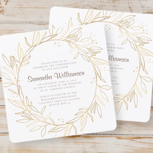 Confirmation Modern Gold Foliage Invitation