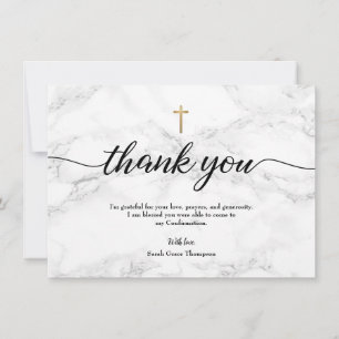 Confirmation Modern Marble Gold cross Personalize Thank You Card