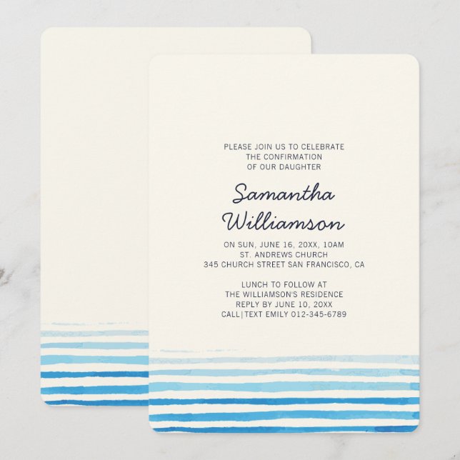 Confirmation | Modern Watercolor Stripes Invitation (Front/Back)