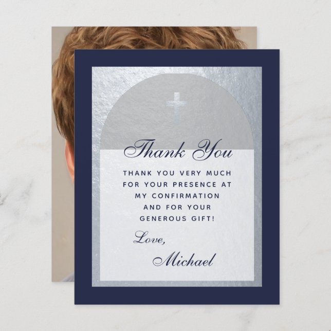 Confirmation Navy Blue Arch Budget Thank You Card (Front/Back)