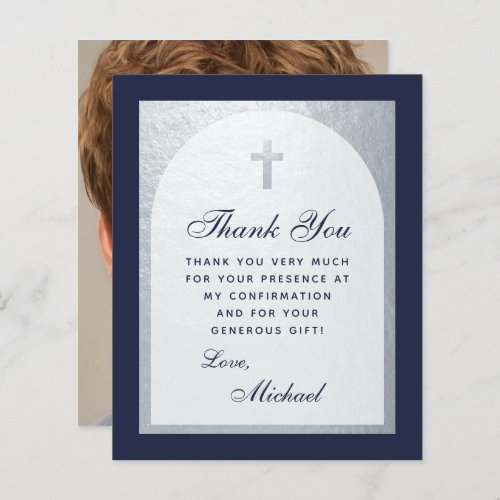 Confirmation Navy Blue Arch Budget Thank You Card