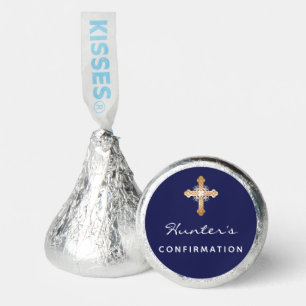 Confirmation navy blue boy cross name hershey®'s kisses®