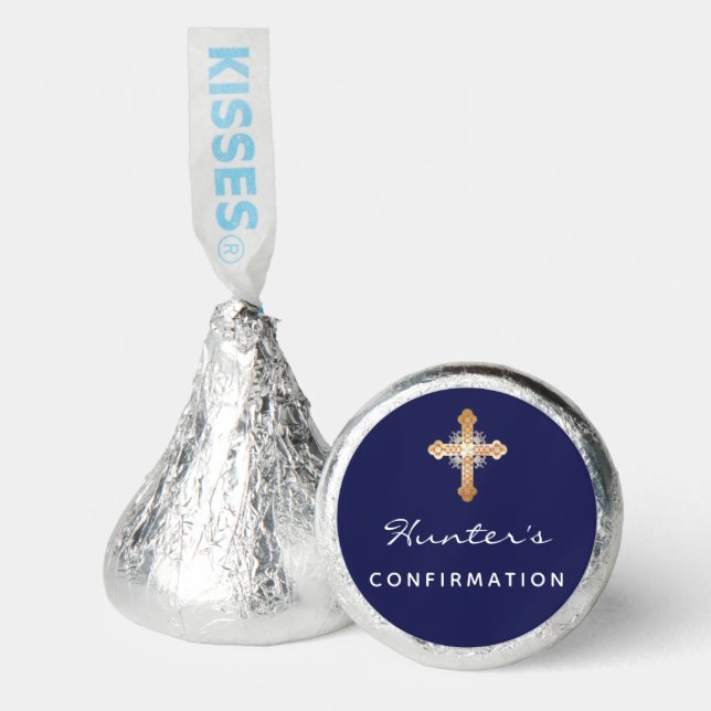 Confirmation navy blue boy cross name hershey®'s kisses® (Front)