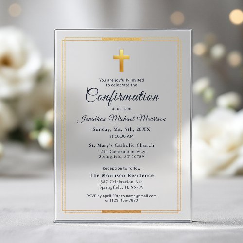 Confirmation Navy Blue Gold Minimalist Boy 
