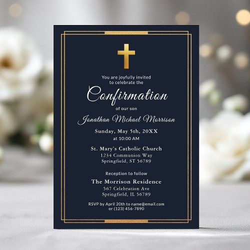 Confirmation Navy Blue Gold Minimalist Boy 