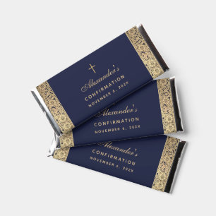 Confirmation Navy Blue Gold Roses Elegant Vintage  Hershey Bar Favors
