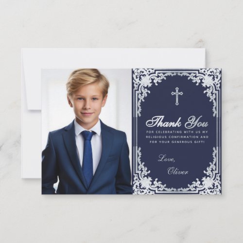 Confirmation Navy Blue Silver Vintage Boy Photo