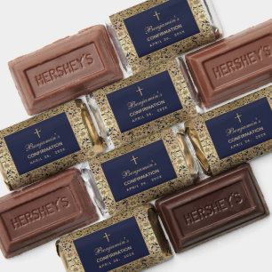 Confirmation Navy Blue Vintage Gold Roses Elegant Hershey's Miniatures