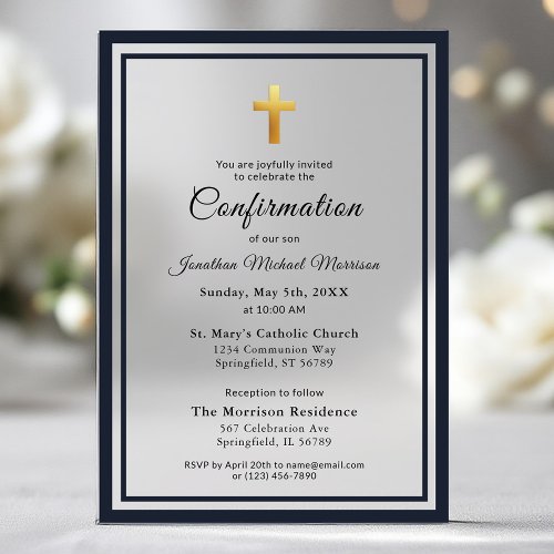Confirmation Navy Blue White Minimalist Boy