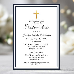 Confirmation Navy Blue White Minimalist Boy Invitation