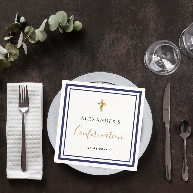 Confirmation navy blue white name boy guy napkins (Creator Uploaded)