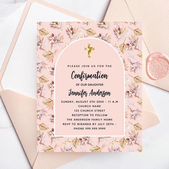 Confirmation pampas floral rose budget invitation flyer (Creator Uploaded)