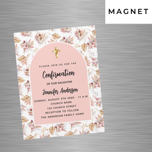Confirmation pampas flowers rose gold luxury magnetic invitation