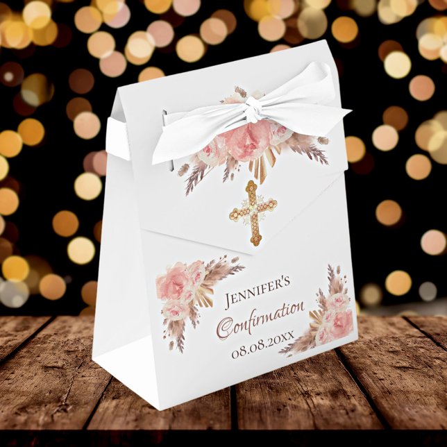 Confirmation pampas grass blush pink floral rose favor boxes (Creator Uploaded)