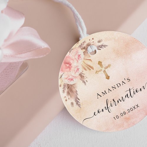 Confirmation pampas grass blush rose thank you favor tags