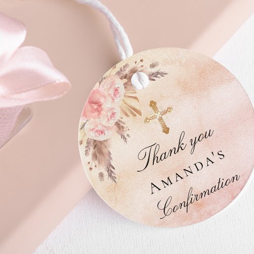 Confirmation pampas grass blush rose thank you favor tags