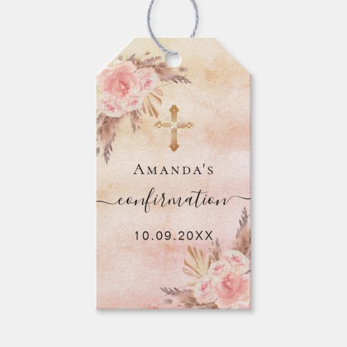 Confirmation pampas grass blush rose thank you gift tags