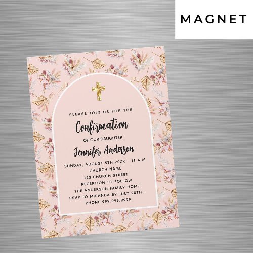 Confirmation pampas grass flowers rose gold luxury magnetic invitation