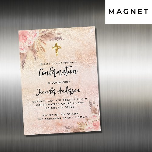 Confirmation pampas grass rose gold blush luxury magnetic invitation