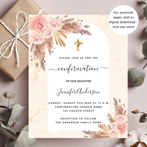 Confirmation pampas rose marble budget invitation
