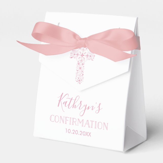 Confirmation Party Favor Box - Girl, Pink Cross (Front Side)