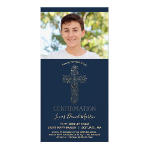 Confirmation Photo Card, Boy's Custom; Gold Cross Card