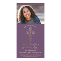 Confirmation Photo Card, Girl's Custom; Gold Cross Card