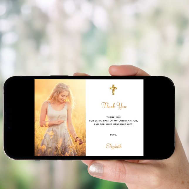 Confirmation photo cross thank you card (Front Digital)