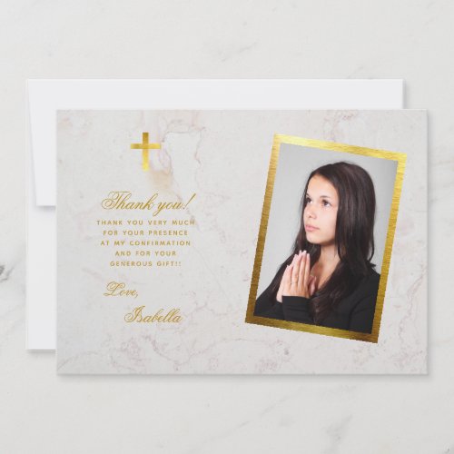 Confirmation Photo Faux Gold Cross White Marble
