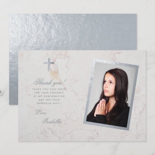 Confirmation Photo Faux Silver White Marble Script