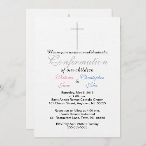 Confirmation Pink Blue Twins Invitations