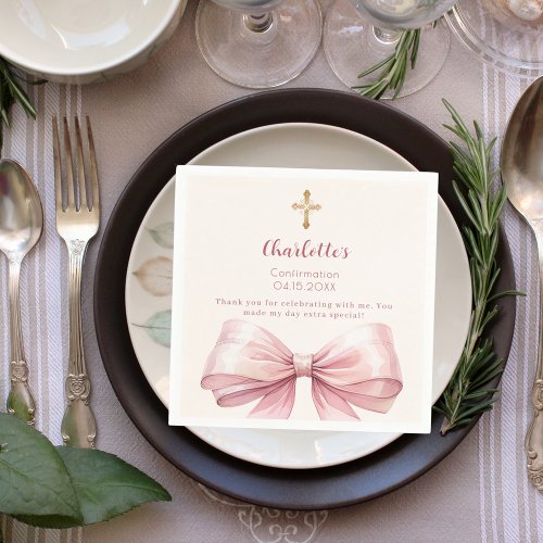 Confirmation pink bow cream cross girl